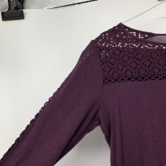 Loft purple long sleeve illusion lace neckline cutout crochet sleeve t-shirt XS - Picture 8 of 13